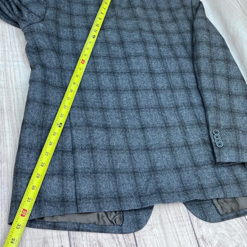 Joseph Abboud Sport Coat 46R Charcoal‎ Grey Wool Cashmere E. Thomas Plaid Blazer
